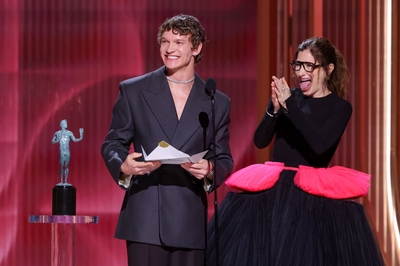 Keywords: connor;storrie;public;appearances;events;2026;sag;aftra;awards;shrine;auditorium;los;angeles;la;california;katheryn;Hahn;present;expo;hall
